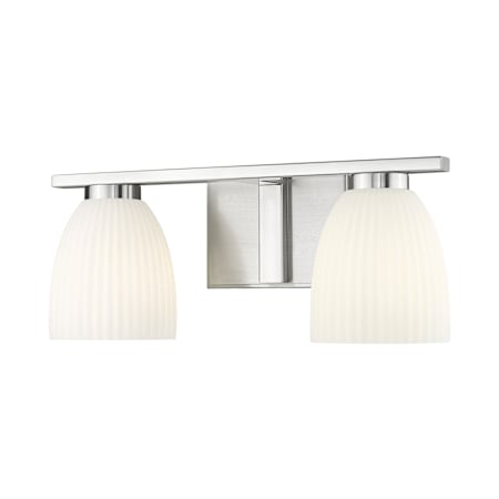 Z-Lite Naya 2 Light 16" Wide Vanity Light with Ribbed, Matte Opal Glass Shades Brushed Nickel