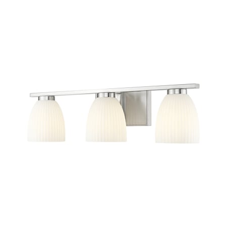 Z-Lite Naya 3 Light 24" Wide Vanity Light with Ribbed, Matte Opal Glass Shades Brushed Nickel