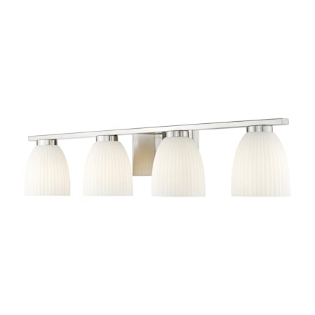 Z-Lite Naya 4 Light 32" Wide Vanity Light with Ribbed, Matte Opal Glass Shades Brushed Nickel