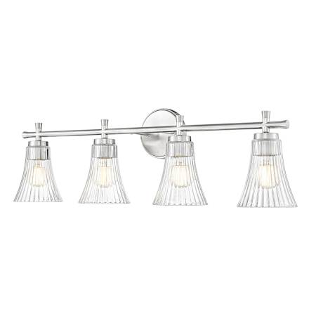 Z-Lite Belle 4 Light 32" Wide Vanity Light with Clear, Ribbed Glass Shades Brushed Nickel