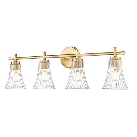 Z-Lite Belle 4 Light 32" Wide Vanity Light with Clear, Ribbed Glass Shades Modern Gold