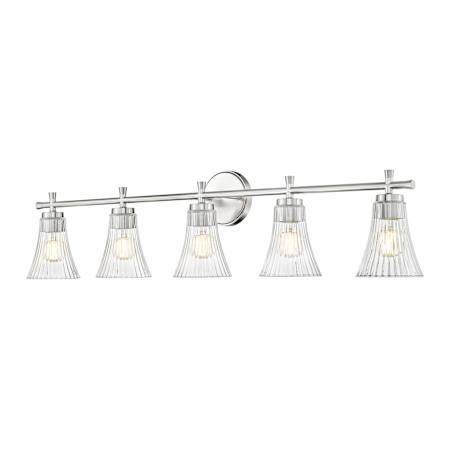 Z-Lite Belle 5 Light 42" Wide Vanity Light with Clear, Ribbed Glass Shades Brushed Nickel