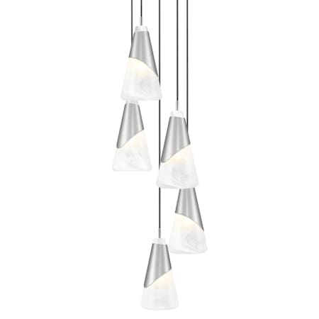 Z-Lite Aimie 5 Light 12" Wide Multi Light Pendant with 13" Tall White Swirl Glass Shades Brushed Nickel