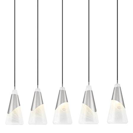 Z-Lite Aimie 5 Light 42" Wide Linear Pendant with 16" Tall White Swirl Glass Shades Brushed Nickel
