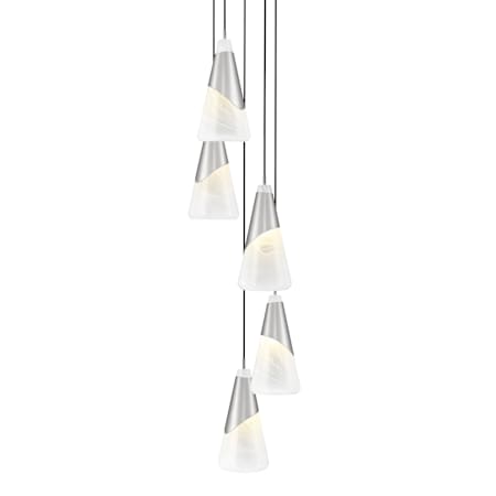 Z-Lite Aimie 5 Light 12" Wide Multi Light Pendant with 16" Tall White Swirl Glass Shades Brushed Nickel