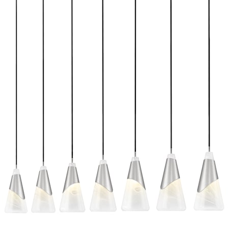 Z-Lite Aimie 7 Light 54" Wide Linear Pendant with 16" Tall White Swirl Glass Shades Brushed Nickel