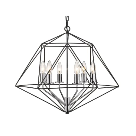 Z-Lite Geo 6 Light 22" Wide Geometric Two-Tone Pendant Matte Black / Chrome