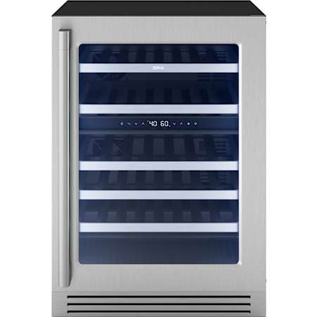 Zephyr Presrv 24 Inch Wide 45 Bottle Capacity Built-In / Free Standing Wine Cooler with Active Cooling Technology and Magnetic Kickplate Stainless Steel