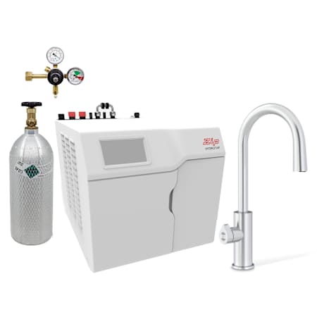 Zip Water HydroTap Arc Plus Boiling, Chilled, and Sparkling Water Dispenser Kit - Includes 120V Command Center, CO2 Regulator and 5lb CO2 Cylinder Brushed Chrome