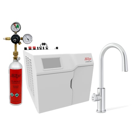 Zip Water HydroTap Arc Plus 1.8 GPM Boiling, Chilled, and Sparkling Water Dispenser Kit - Includes 120V Command Center, Two (2) CO2 1.5lb Cylinders, and CO2 Regulator Brushed Chrome