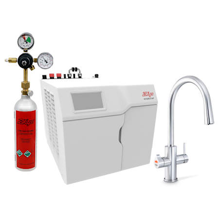 Zip Water HydroTap Celsius AIO 1.8 GPM Single Hole Kitchen Faucet with Sparkling, Chilled, and Boiling Water - Includes 120V Command Center with CO2 Cylinders Brushed Chrome