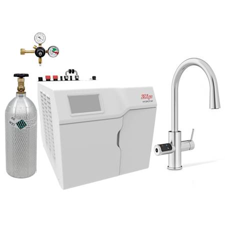 Zip Water HydroTap Celsius Plus AIO 1.8 GPM Boiling, Chilled, and Sparkling Kitchen Faucet - Includes 120V Command Center, One (1) 5lb CO2 Cylinder, and CO2 Regulator Brushed Chrome