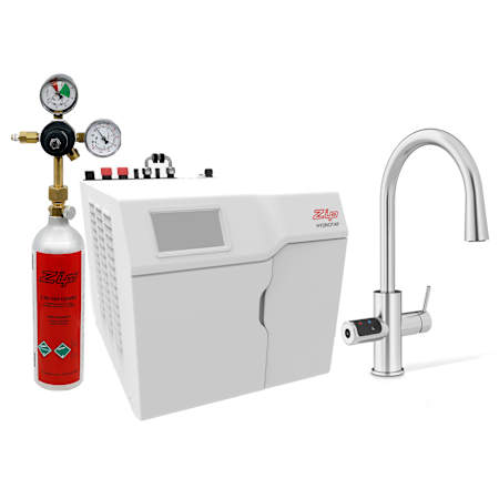 Zip Water HydroTap Celsius Plus AIO 1.8 GPM Single Hole Kitchen Faucet with Sparkling, Chilled and Boiling Water - Includes Command Center with CO2 Cylinders Brushed Chrome