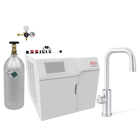 Zip Water HydroTap Cube Plus 1.8 GPM Boiling, Chilled, and Sparkling Water Dispenser Kit - Includes 120V Command Center, One (1) 5lb CO2 Cylinder, and CO2 Regulator Brushed Chrome