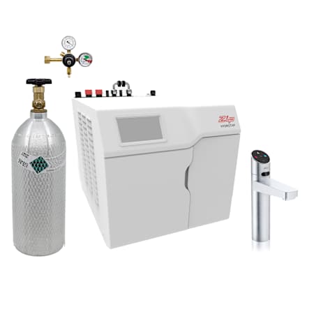 Zip Water HydroTap Elite Plus 1.8 GPM Boiling, Chilled, and Sparkling Water Dispenser Kit - Includes 120V Command Center, One (1) 5lb CO2 Cylinder, and CO2 Regulator Brushed Chrome