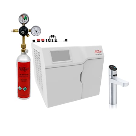 Zip Water HydroTap Elite Plus 1.8 GPM Boiling, Chilled, and Sparkling Water Dispenser Kit - Includes 120V Command Center with Two CO2 Cylinders and Regulator Brushed Chrome