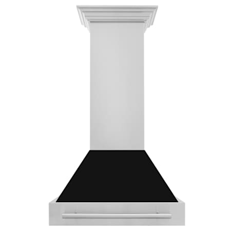 ZLINE 120 - 400 CFM 30 Inch Wide Outdoor Wall Mounted Range Hood with Accent Handle and Push Button Controls Stainless Steel / Black Matte