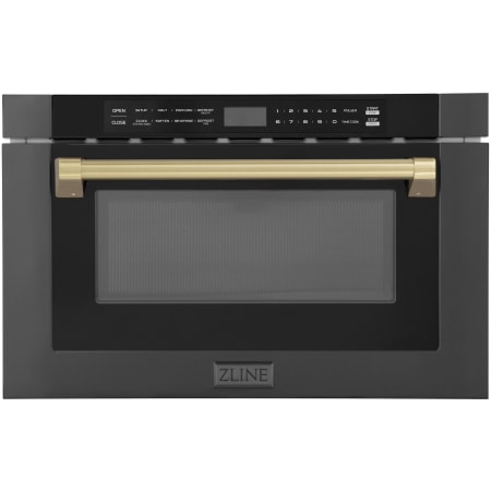 ZLINE Autograph Edition 24 Inch Wide 1.2 Cu. Ft. 1000 Watt Drawer Microwave with Traditional Handle and Auto-Touch Open / Close Black Stainless Steel / Champagne Bronze