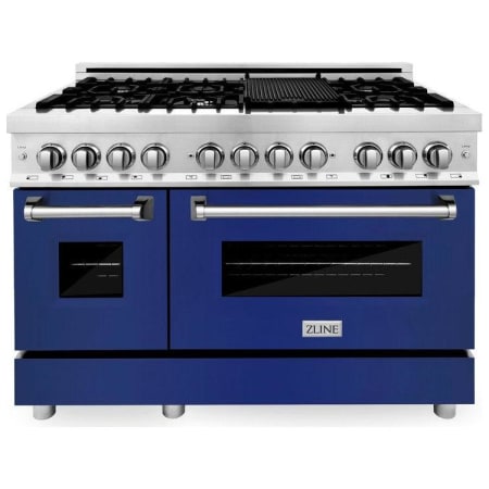 ZLINE Legacy 48 Inch Wide 6 Cu. Ft. Free Standing Dual Fuel Range with Blue Gloss Door, Griddle, and Italian-Made Sealed Burners Stainless Steel / Blue Gloss