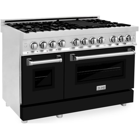 ZLINE Legacy 48 Inch Wide 6 Cu. Ft. Free Standing Dual Fuel Range with Black Matte Door, Griddle, and Italian-Made Sealed Burners Stainless Steel / Black Matte