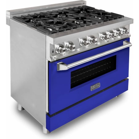ZLINE Legacy 36 Inch Wide 4.6 Cu. Ft. Free Standing Dual Fuel Range with Blue Matte Door and Italian-Made Sealed Burners Stainless Steel / Blue Matte