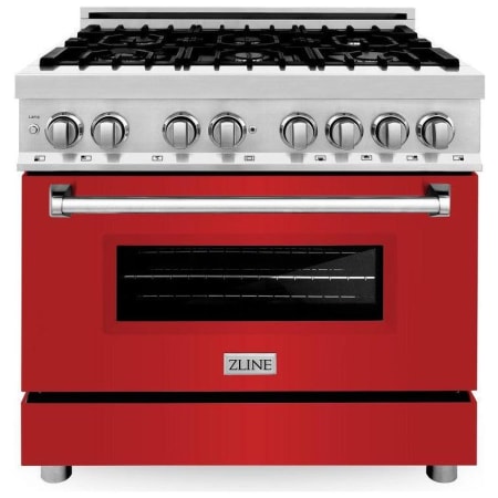 ZLINE Legacy 36 Inch Wide 4.6 Cu. Ft. Free Standing Dual Fuel Range with Italian-Made Sealed Burners and Red Matte Door Stainless Steel / Red Matte