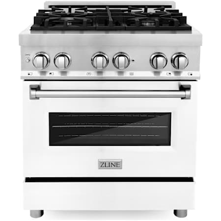 ZLINE Legacy 30 Inch Wide 4 Cu. Ft. Free Standing Dual Fuel Range with Italian-Made Sealed Burners and White Matte Door Stainless Steel / White Matte