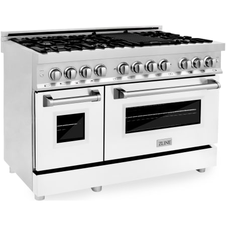 ZLINE Legacy 48 Inch Wide 6 Cu. Ft. Free Standing Dual Fuel Range with Griddle, Italian-Made Sealed Burners, and White Matte Door Stainless Steel / White Matte