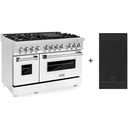 ZLINE Legacy 48 Inch Wide 6 Cu. Ft. Free Standing Dual Fuel Range with Griddle, White Matte Door, and Italian-Made Sealed Burners Stainless Steel / White Matte
