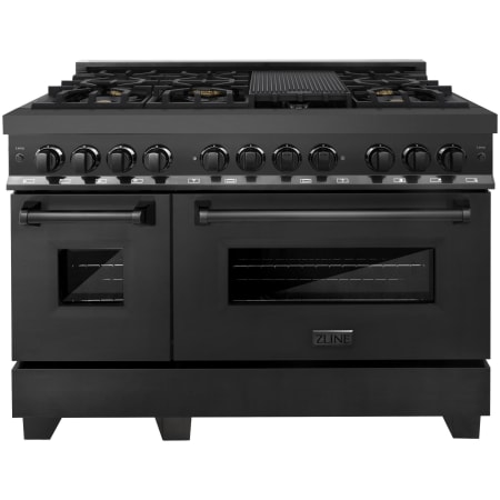 ZLINE Legacy 48 Inch Wide 6 Cu. Ft. Free Standing Dual Fuel Range with Brass Burners, Griddle, and StayPut Doors Black Stainless Steel