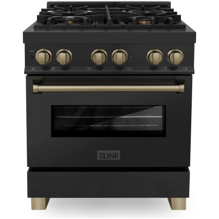 ZLINE Autograph Edition 30 Inch Wide 4 Cu. Ft. Free Standing Dual Fuel Range with Brass Burners, Champagne Bronze Accents, and StayPut Door Black Stainless Steel