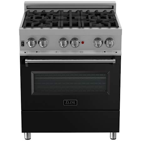 ZLINE Legacy 30 Inch Wide 4 Cu. Ft. Free Standing Fingerprint Resistant Dual Fuel Range with Black Matte Door and Italian-Made Sealed Burners Stainless Steel / Black Matte