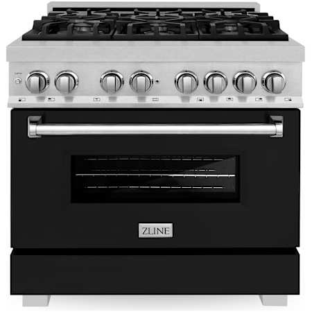 ZLINE Legacy 36 Inch Wide 4.6 Cu. Ft. Free Standing Fingerprint Resistant Dual Fuel Range with Black Matte Door and Italian-Made Sealed Burners Stainless Steel / Black Matte
