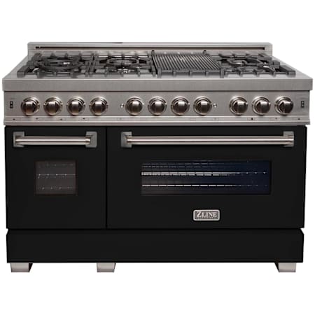 ZLINE Legacy 48 Inch Wide 6 Cu. Ft. Free Standing Fingerprint Resistant Dual Fuel Range with Black Matte Door, Griddle, and Italian-Made Sealed Burners Stainless Steel / Black Matte