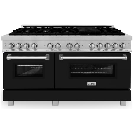 ZLINE Legacy 60 Inch Wide 7.4 Cu. Ft. Free Standing Fingerprint Resistant Dual Fuel Range with Black Matte Door, Griddle, and Italian-Made Sealed Burners Stainless Steel / Black Matte