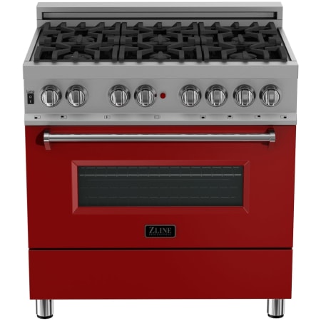 ZLINE Legacy 36 Inch Wide 4.6 Cu. Ft. Free Standing Fingerprint Resistant Dual Fuel Range with Italian-Made Sealed Burners and Red Matte Door Stainless Steel / Red Matte