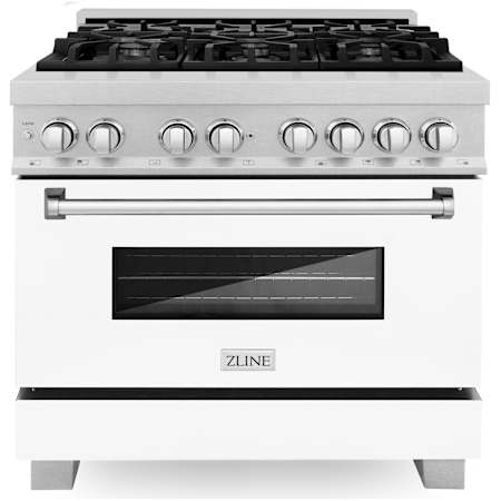 ZLINE Legacy 36 Inch Wide 4.6 Cu. Ft. Free Standing Fingerprint Resistant Dual Fuel Range with Italian-Made Sealed Burners and White Matte Door Stainless Steel / White Matte