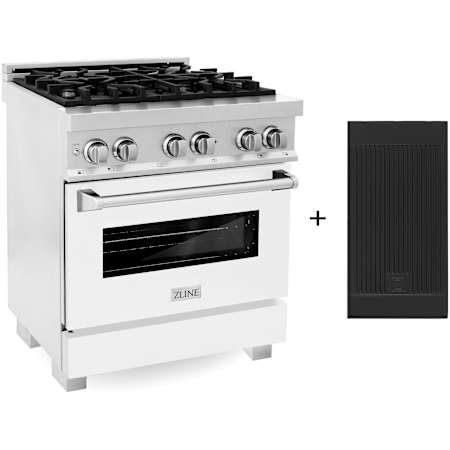 ZLINE Legacy 30 Inch Wide 4 Cu. Ft. Free Standing Fingerprint Resistant Dual Fuel Range with Griddle, Italian-Made Sealed Burners, and White Matte Door Stainless Steel / White Matte