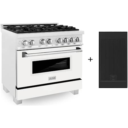 ZLINE Legacy 36 Inch Wide 4.6 Cu. Ft. Free Standing Fingerprint Resistant Dual Fuel Range with Griddle, Italian-Made Sealed Burners, and White Matte Door Stainless Steel / White Matte