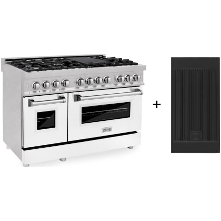 ZLINE Legacy 48 Inch Wide 6 Cu. Ft. Free Standing Fingerprint Resistant Dual Fuel Range with Griddle, White Matte Door, and Italian-Made Sealed Burners Stainless Steel / White Matte