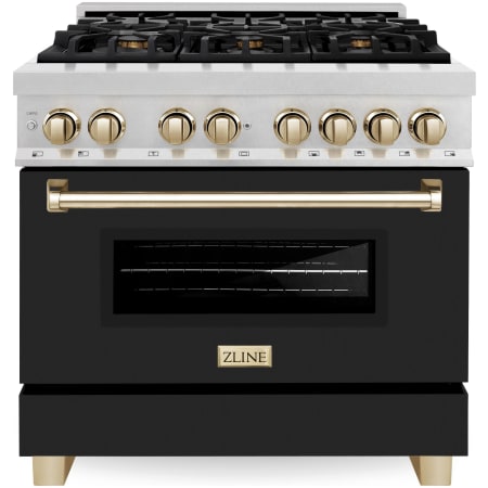 ZLINE Autograph Edition 36 Inch Wide 4.6 Cu. Ft. Free Standing Fingerprint Resistant Dual Fuel Range with Black Matte Door, Brass Burners, and Polished Gold Accents Stainless Steel / Black Matte