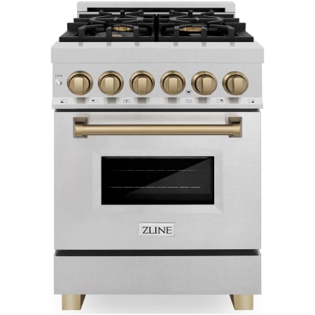 ZLINE Autograph Edition 24 Inch Wide 2.8 Cu. Ft. Free Standing Fingerprint Resistant Dual Fuel Range with Brass Burners and Champagne Bronze Accents Stainless Steel