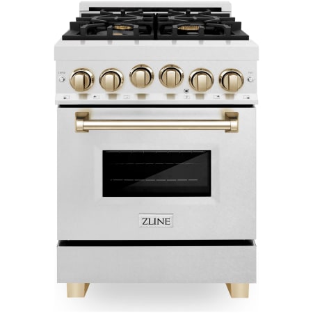 ZLINE Autograph Edition 24 Inch Wide 2.8 Cu. Ft. Free Standing Fingerprint Resistant Dual Fuel Range with Brass Burners and Gold Accents Stainless Steel
