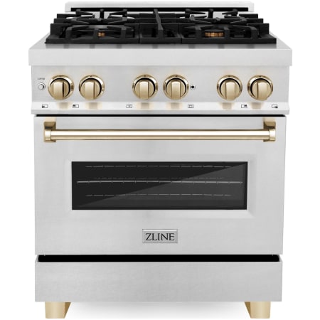 ZLINE Autograph Edition 30 Inch Wide 4 Cu. Ft. Free Standing Fingerprint Resistant Dual Fuel Range with Brass Burners and Gold Accents Stainless Steel
