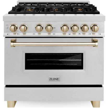 ZLINE Autograph Edition 36 Inch Wide 4.6 Cu. Ft. Free Standing Fingerprint Resistant Dual Fuel Range with Brass Burners and Gold Accents Stainless Steel