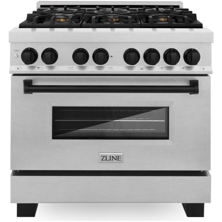 ZLINE Autograph Edition 36 Inch Wide 4.6 Cu. Ft. Free Standing Fingerprint Resistant Dual Fuel Range with Brass Burners and Matte Black Accents Stainless Steel