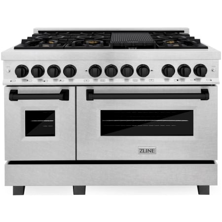 ZLINE Autograph Edition 48 Inch Wide 6 Cu. Ft. Free Standing Fingerprint Resistant Dual Fuel Range with Brass Burners, Griddle, and Matte Black Accents Stainless Steel