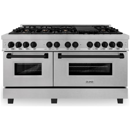 ZLINE Autograph Edition 60 Inch Wide 7.4 Cu. Ft. Free Standing Fingerprint Resistant Dual Fuel Range with Brass Burners and Matte Black Accents Stainless Steel