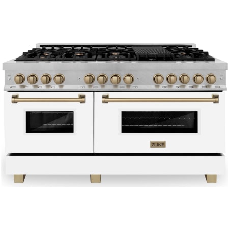 ZLINE Autograph Edition 60 Inch Wide 7.4 Cu. Ft. Free Standing Fingerprint Resistant Dual Fuel Range with Brass Burners, Champagne Bronze Accents, and White Matte Door Stainless Steel / White Matte