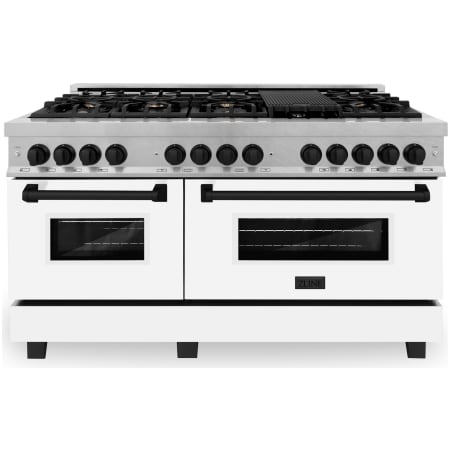 ZLINE Autograph Edition 60 Inch Wide 7.4 Cu. Ft. Free Standing Fingerprint Resistant Dual Fuel Range with Brass Burners, Matte Black Accents, and White Matte Door Stainless Steel / White Matte